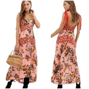 Free People Lover Boy Maxi Dress Size 4 Button Front Tiered Smocked Floral Boho